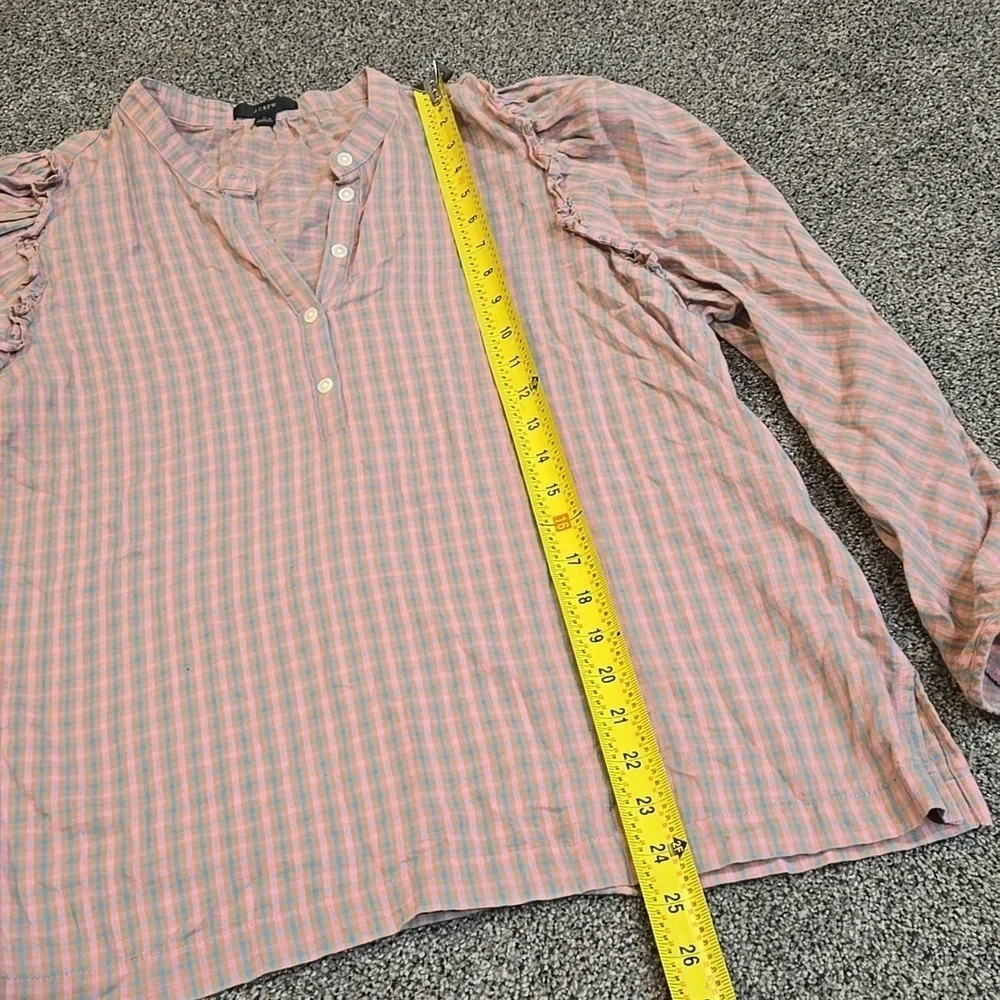 J.Crew Women Puff sleeve top V neck Blouse Top flannel sz L